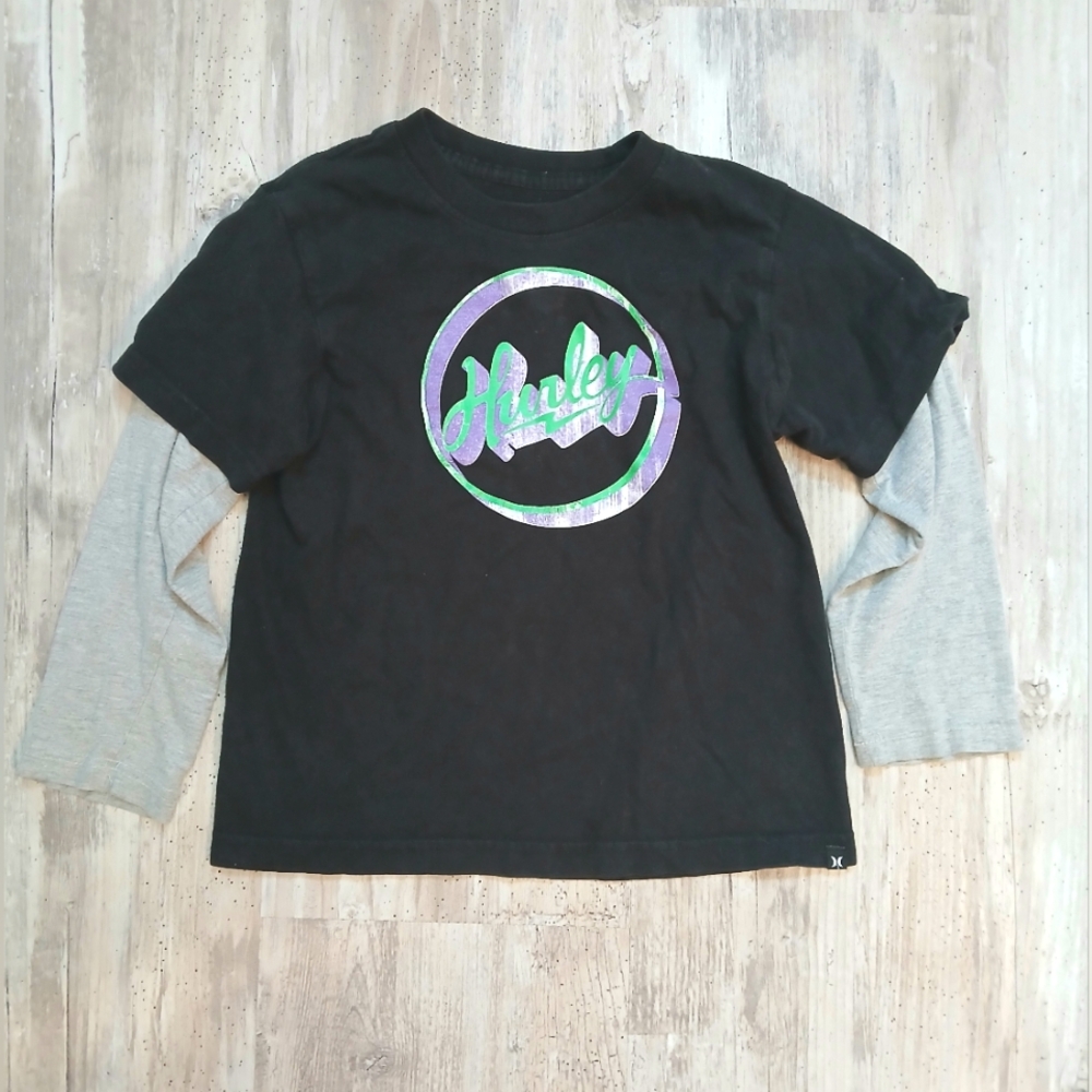 Hurley Kids Layered Look Long Sleeve Tee Shirt Size 6 Black Grey